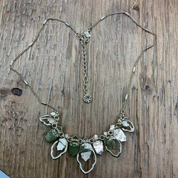 Anne Klein Gold Tone Blue Multi Petal Mother of Pearl Epoxy Necklace - Picture 4 of 6